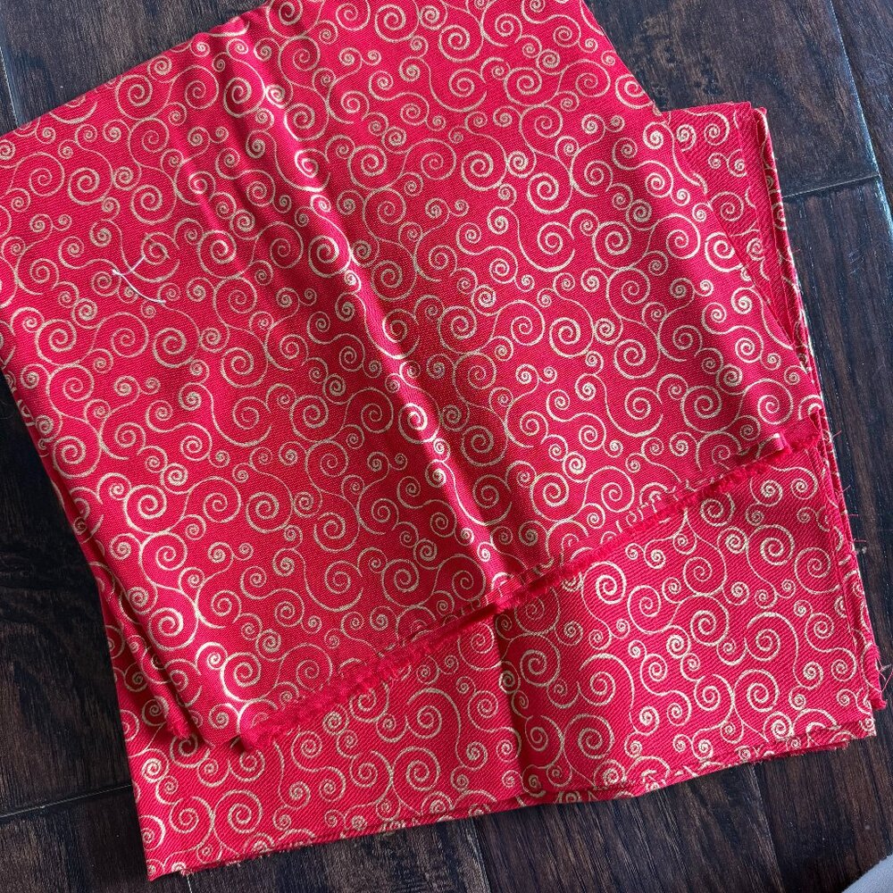 🎄 Red & Gold Metallic Swirl Cotton Fabric – 1⅞ Yards Total (Joann Exclusive)